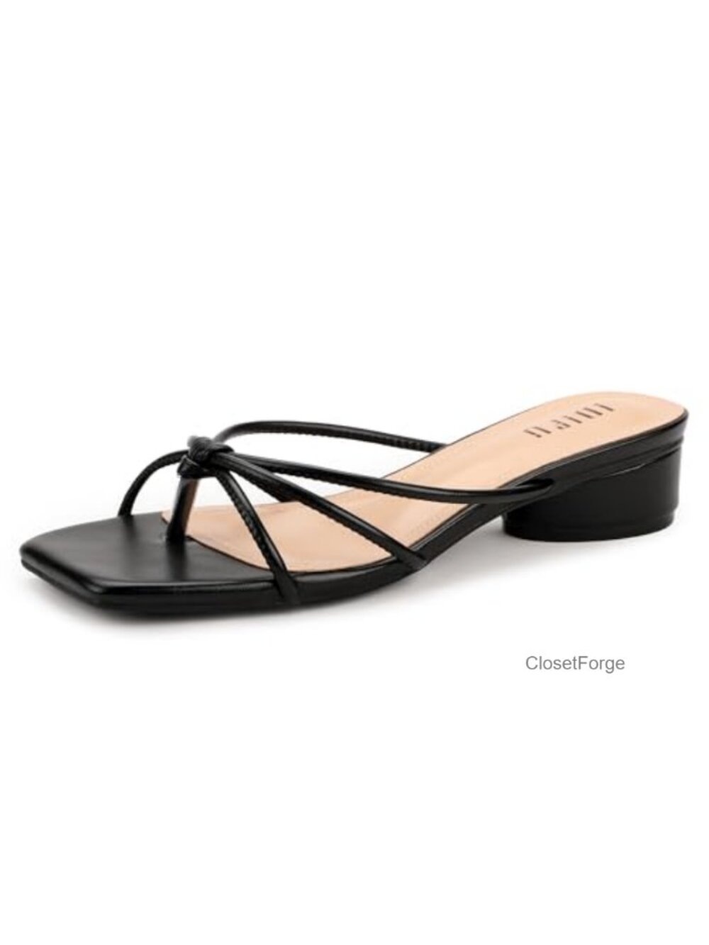 Strappy Low Block Heeled Sandals Square Open Toe Slide On Heels for Women